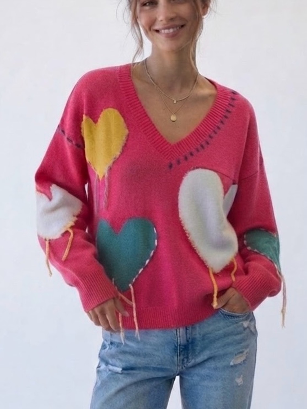 POL Pinkish Sweater with Heart Patterns